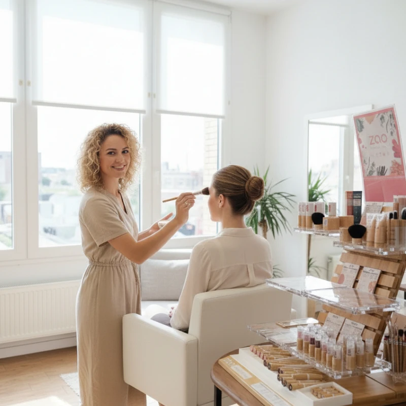 Maquilladora profesional aplicando productos ZAO